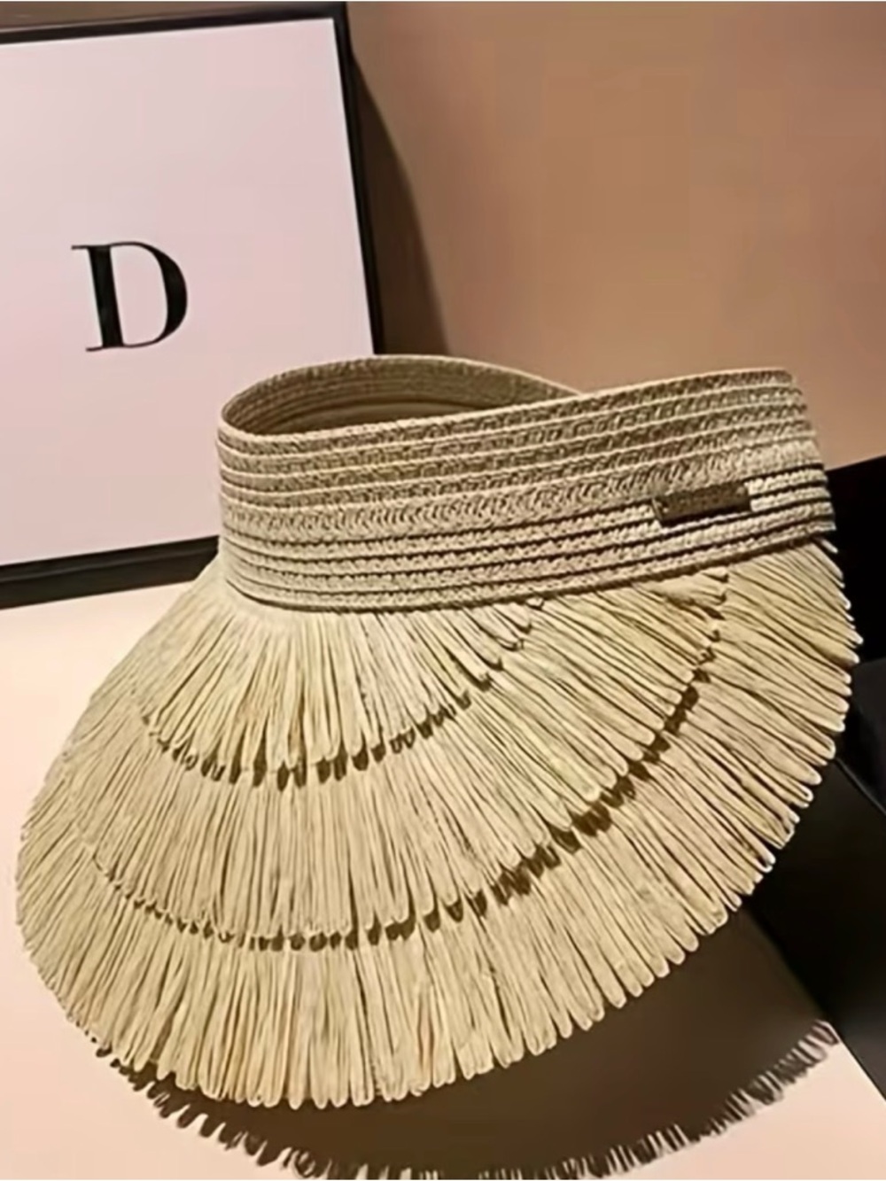 Beige Fringed Sun Visor